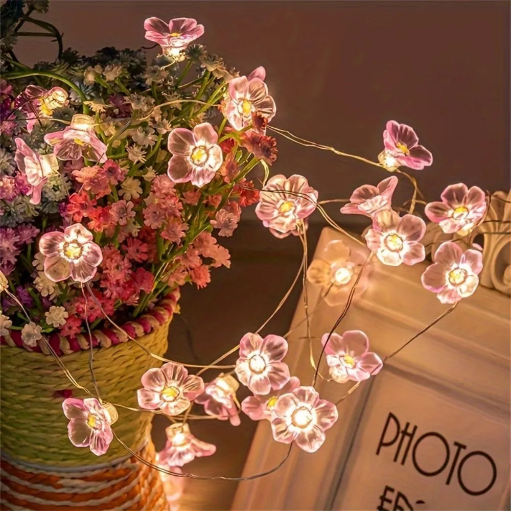 guirlande lumineuse fleurs roses blanches modernes 20 led clips câble décoration intérieure extérieure événementière