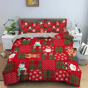 housse couette élan noël 3d moderne duvet taies oreillers motifs flocons sapins rouge vert