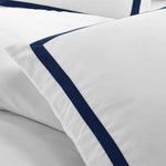 parure lit complète housse couette taies oreiller bleu marine rayures blanches
