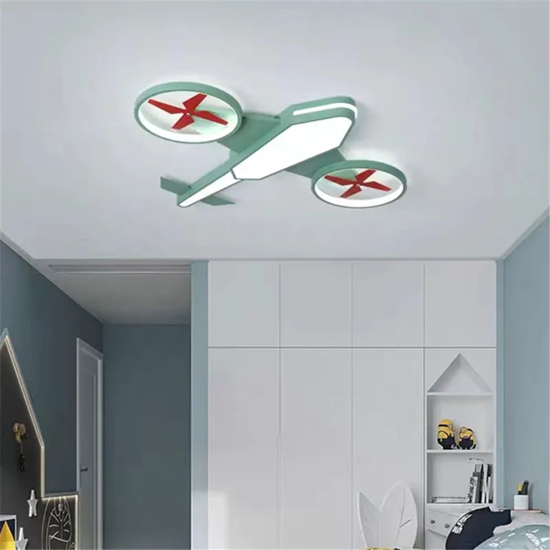 lampe moderne ailes avion couleur vert bleu télécommande réglable enfants chambre