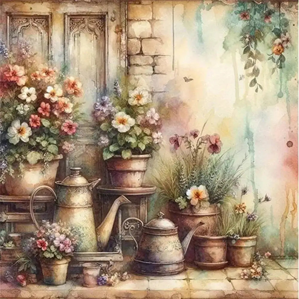 tableau diamant multicolore floral paysage champêtre broderie diy outils collage colorées 30x30cm opaque naïf