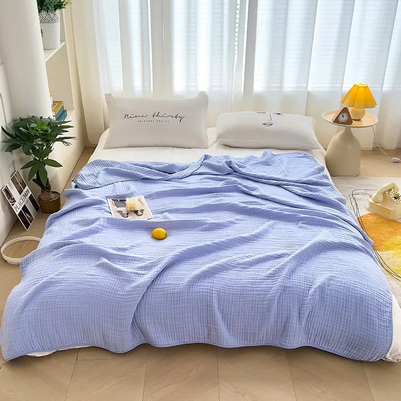 couverture coton japonaise solide moderne plissée portable été rose clair bleu vert jaune