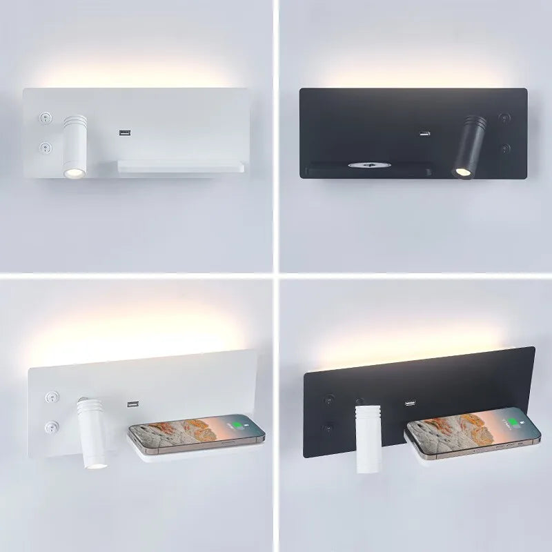 lampe murale moderne chargeur sans fil boutons contrôle blanc noir minimaliste