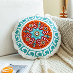 housse coussin rond brodé géométrique floral boho chic coton décor maison salon voiture