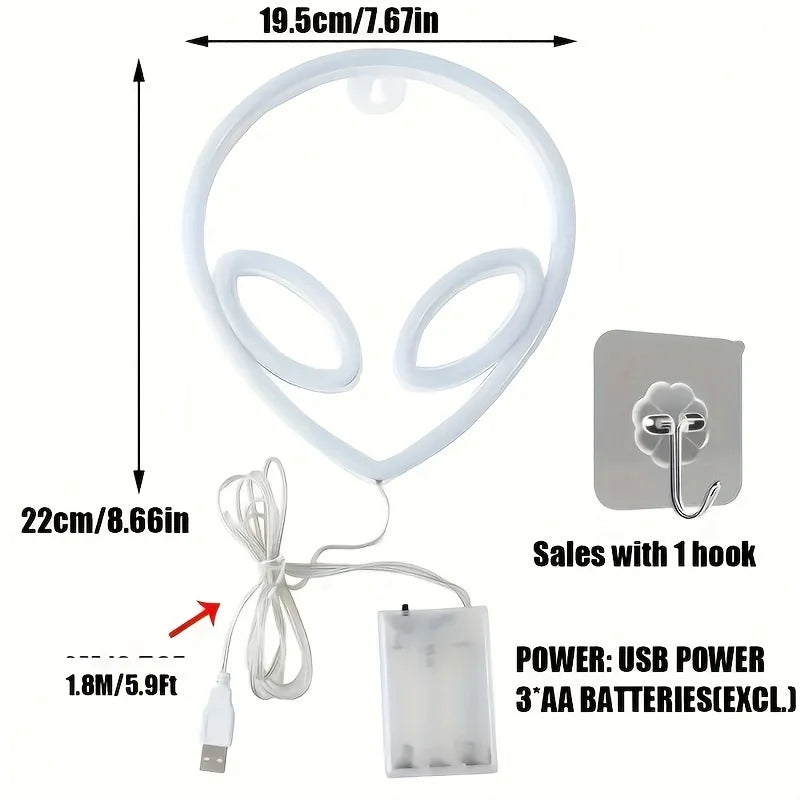 lampe néon vert violet alien moderne crochet usb batterie chambre entrée étude salle bain