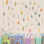 sticker mural fleur adhésif décoration enfantine champêtre minimaliste rose vert bleu jaune violet