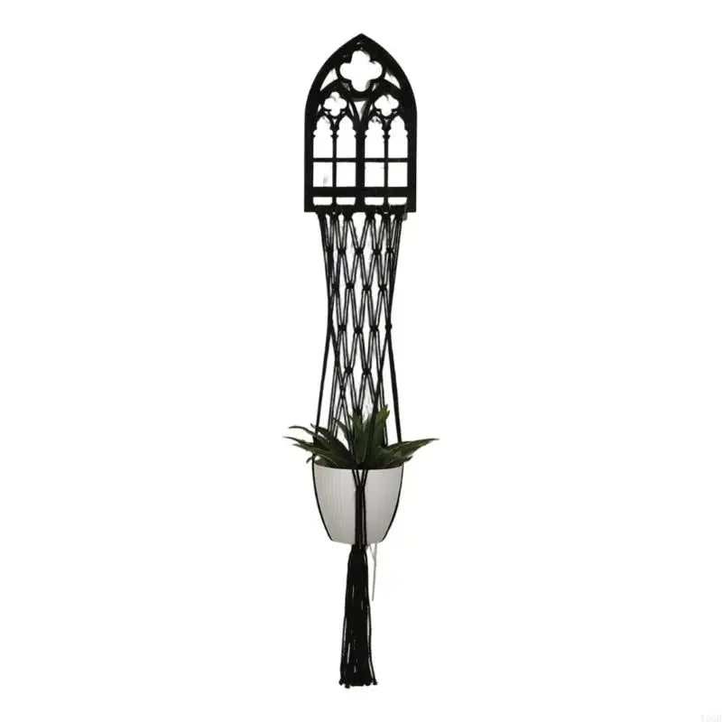 support plante suspendu macramé géométrique noir artisanal moderneintérieur décoration salon balcony