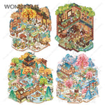 autocollants cartoon scènes miniatures animaux paysages multicolores opaques détaillés enfants