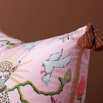 coussin carré moderne léopard oiseaux rose adhésif tassel salon décoration maison 45cm 50cm 60cm