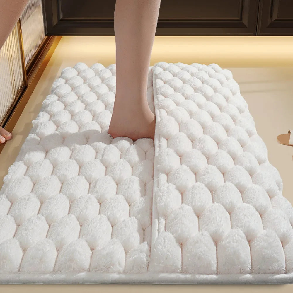 tapis bain microfibre antidérapant absorption eau doux moderne blanc beige gris