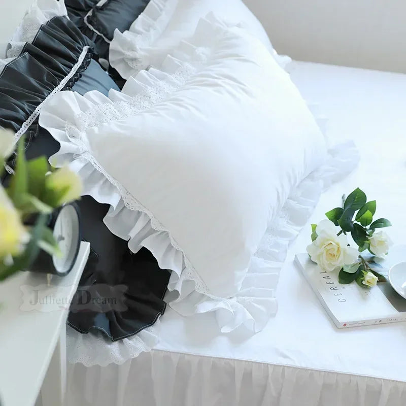 taie d'oreiller coton blanc vintage volants dentelle lit mariage chic