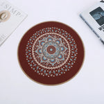 tapis table rond mandala boho chic bleu marine beige tissé imperméable résistant chaleur