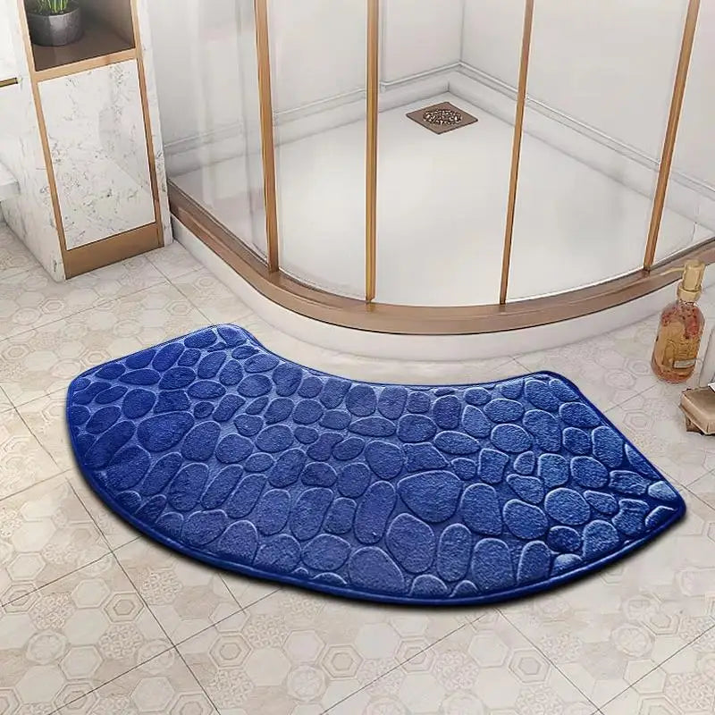 tapis bain moderne antidérapant texture cailloux beige gris bleu marine absorbant salon entrée sol