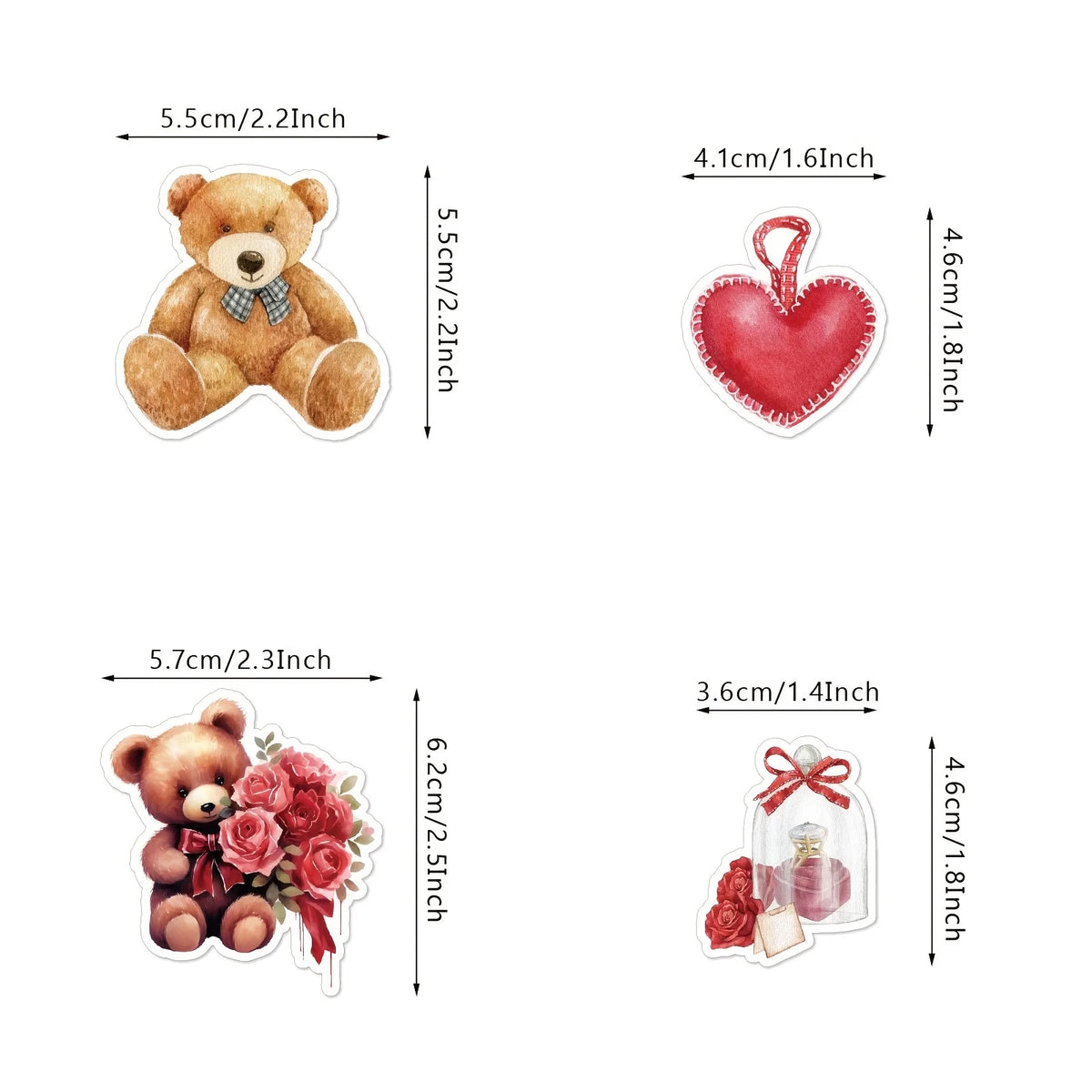 autocollants ours peluche coeurs LOVE art journal diy crafts marron rouge blanc rose vert