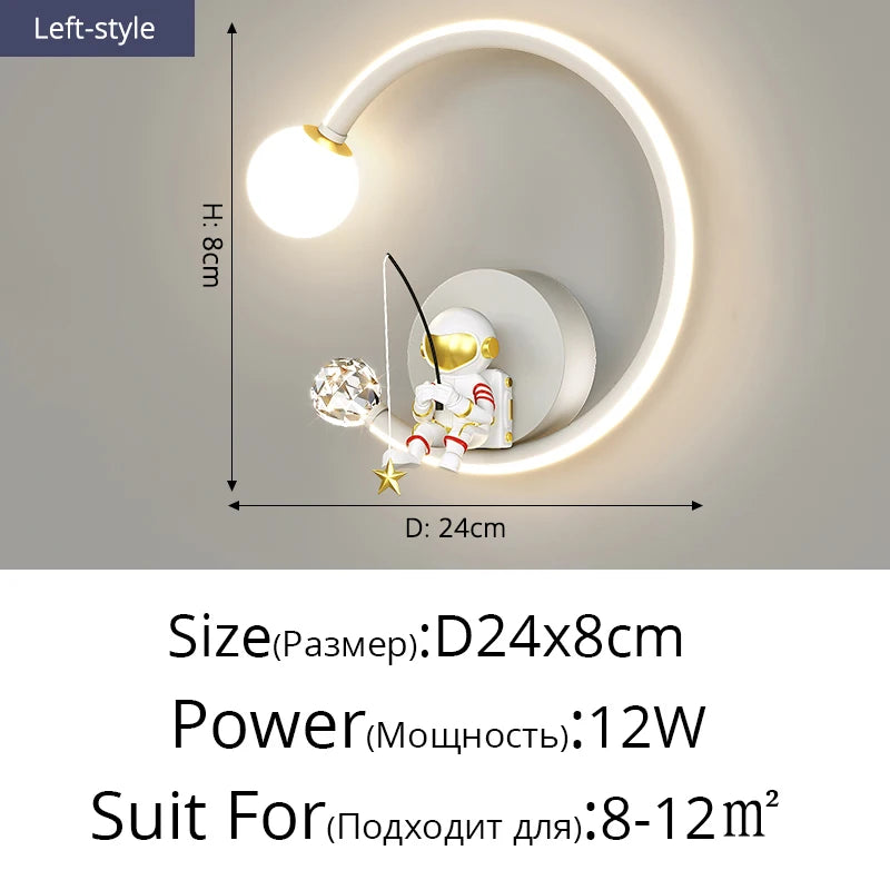 lampe murale moderne astronaute étoiles lune blanc doré crème minimaliste chambre enfant