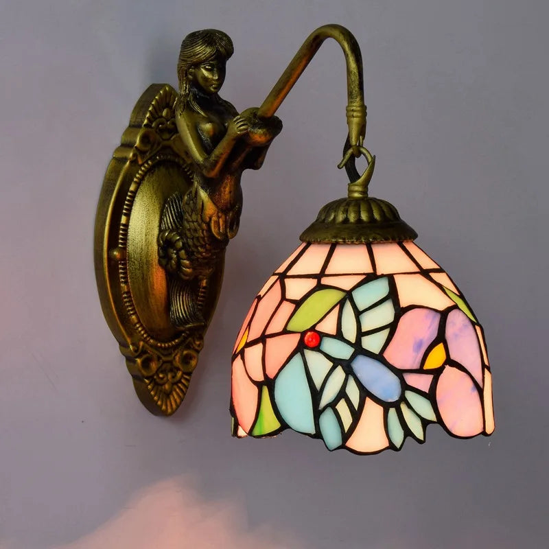 lampe murale vitrail tiffany sirène chambre cuisine vintage floral métallique