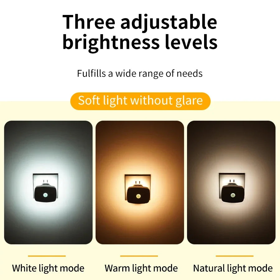 veilleuse led capteur mouvement tri couleur blanc moderne applique murale rectangle urgence chambre couloir