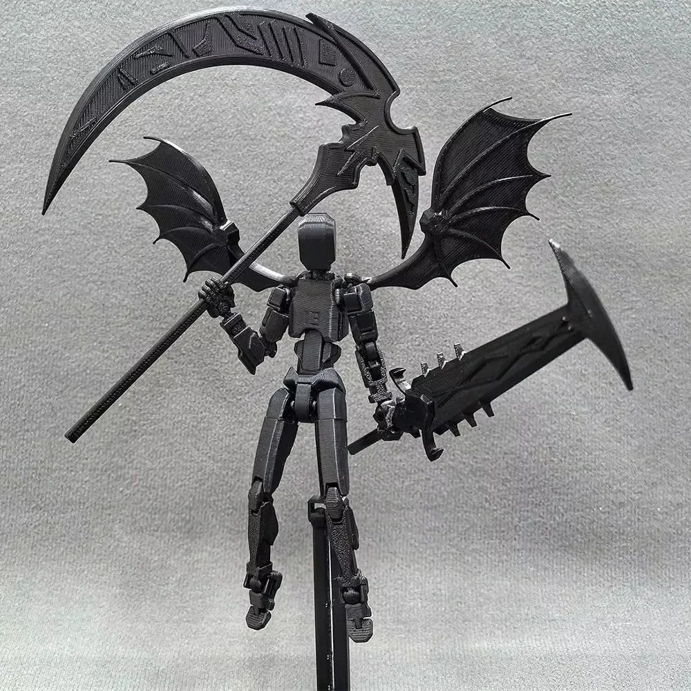 figurine articulée démon rouge noir épée faux ailes interchangeables tringle fantastique gothique