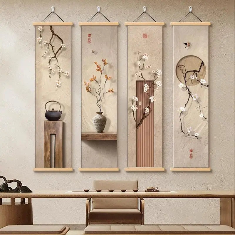 peinture suspendue moderne fleurs blanches branches minimaliste salon thé chambre decoration non tissée