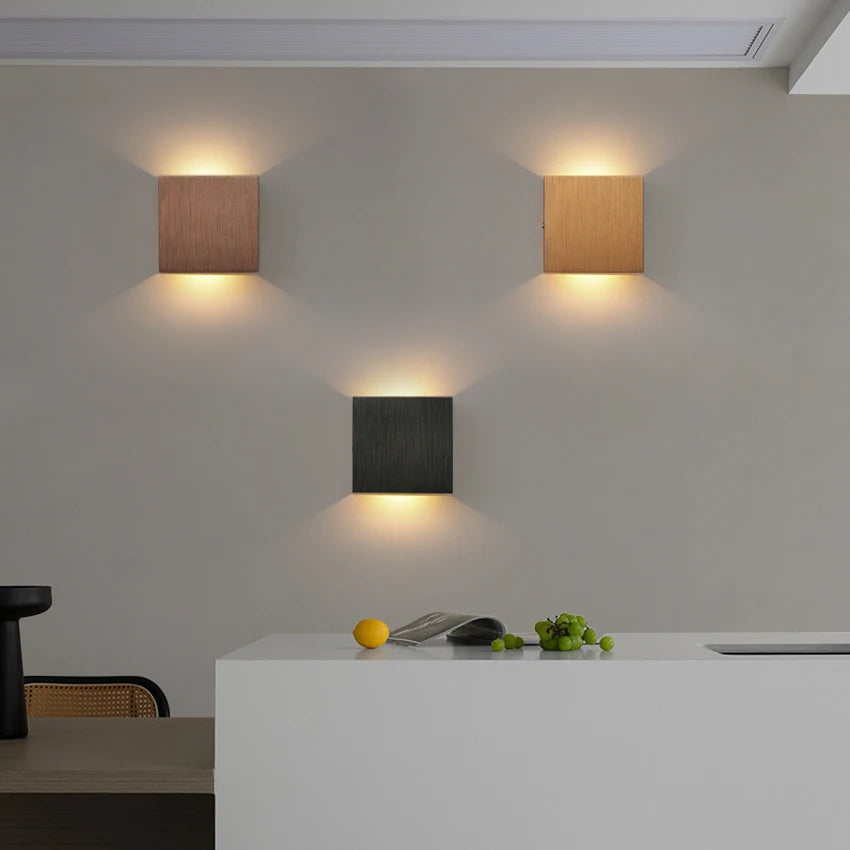 applique murale moderne 6W LED 90 260V aluminium bois naturel doré fixée mur