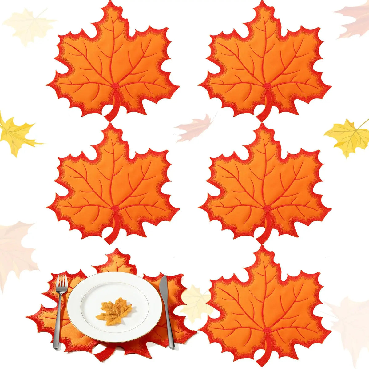 serviettes table automnales feuilles d'erable orange rouge respectueuses l'environnement decoration moderne 35.5cm