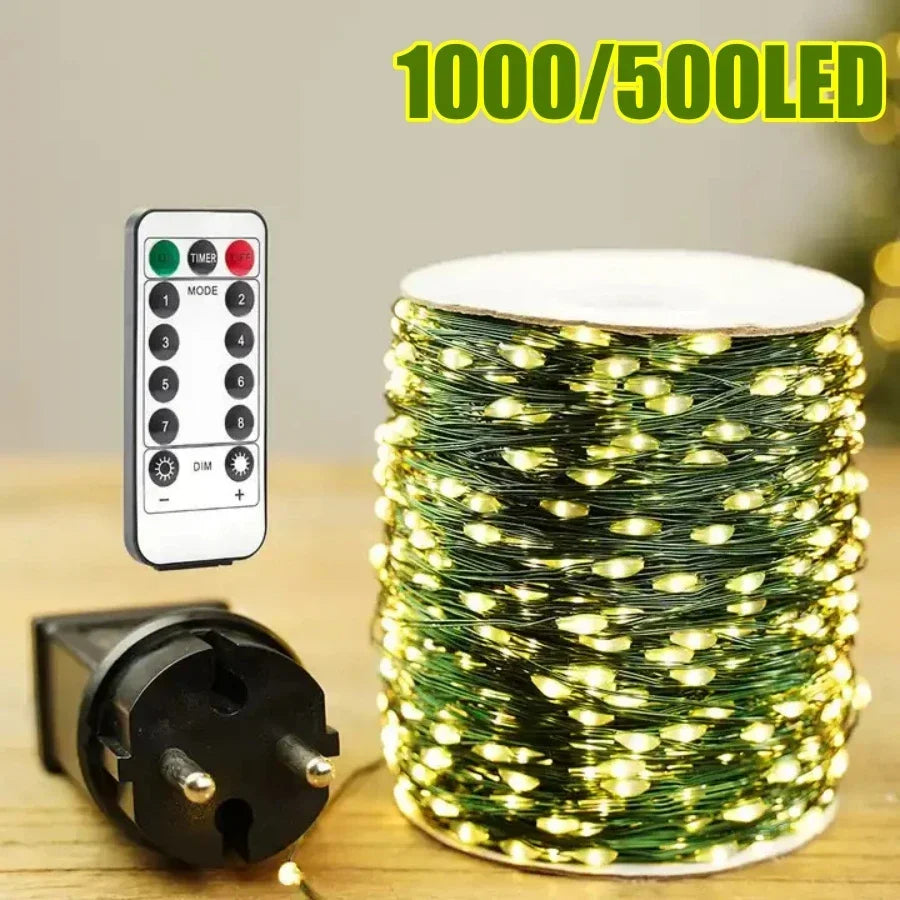 guirlande lumineuse led vert blanc télécommande adaptateur mural moderne noël vacances salon