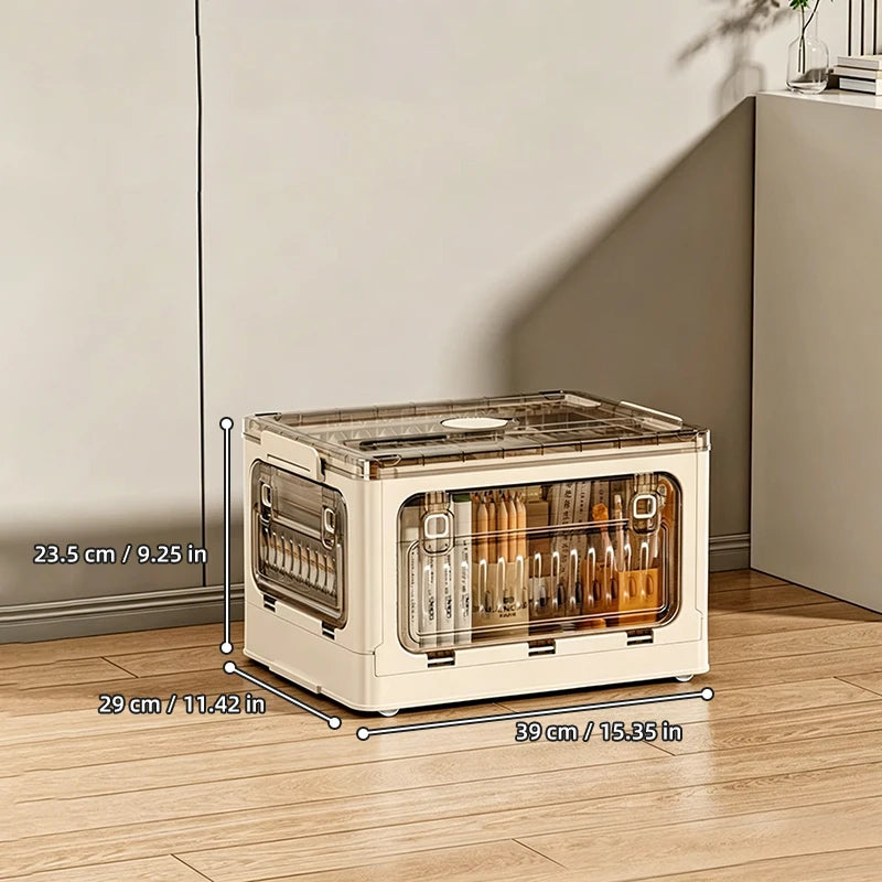 boîtes rangement livres transparentes couleurs beige verte orange moderne pliables pratiques
