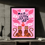 affiche moderne abstraite rose paysages tigres fleurs toile 30x40cm noir blanc pop art