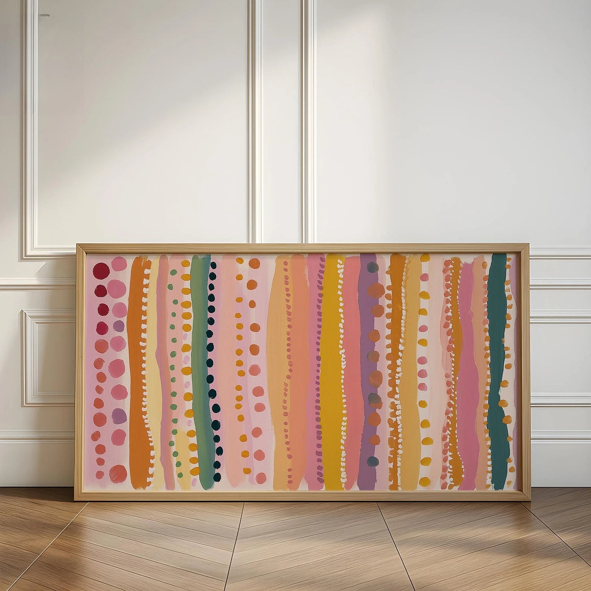 tableau abstrait moderne rose orange vert toile sans cadre 20x40cm 30x60cm 40x80cm 50x100cm