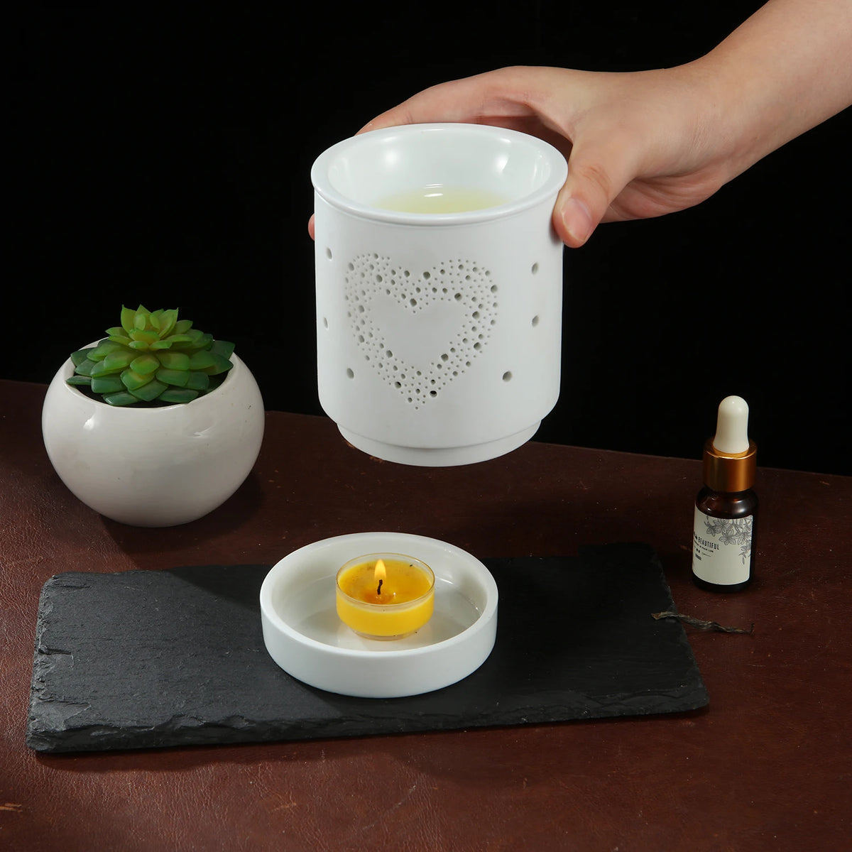 diffuseur odeur céramique blanc motif cœur étoile moderne intérieur aromathérapie huiles essentielles
