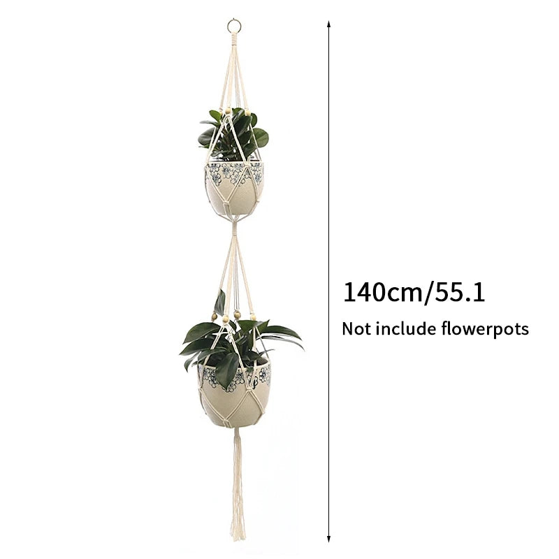 porte plante suspendu macramé blanc coton décoration bohème jardin intérieur balcon maison extérieur