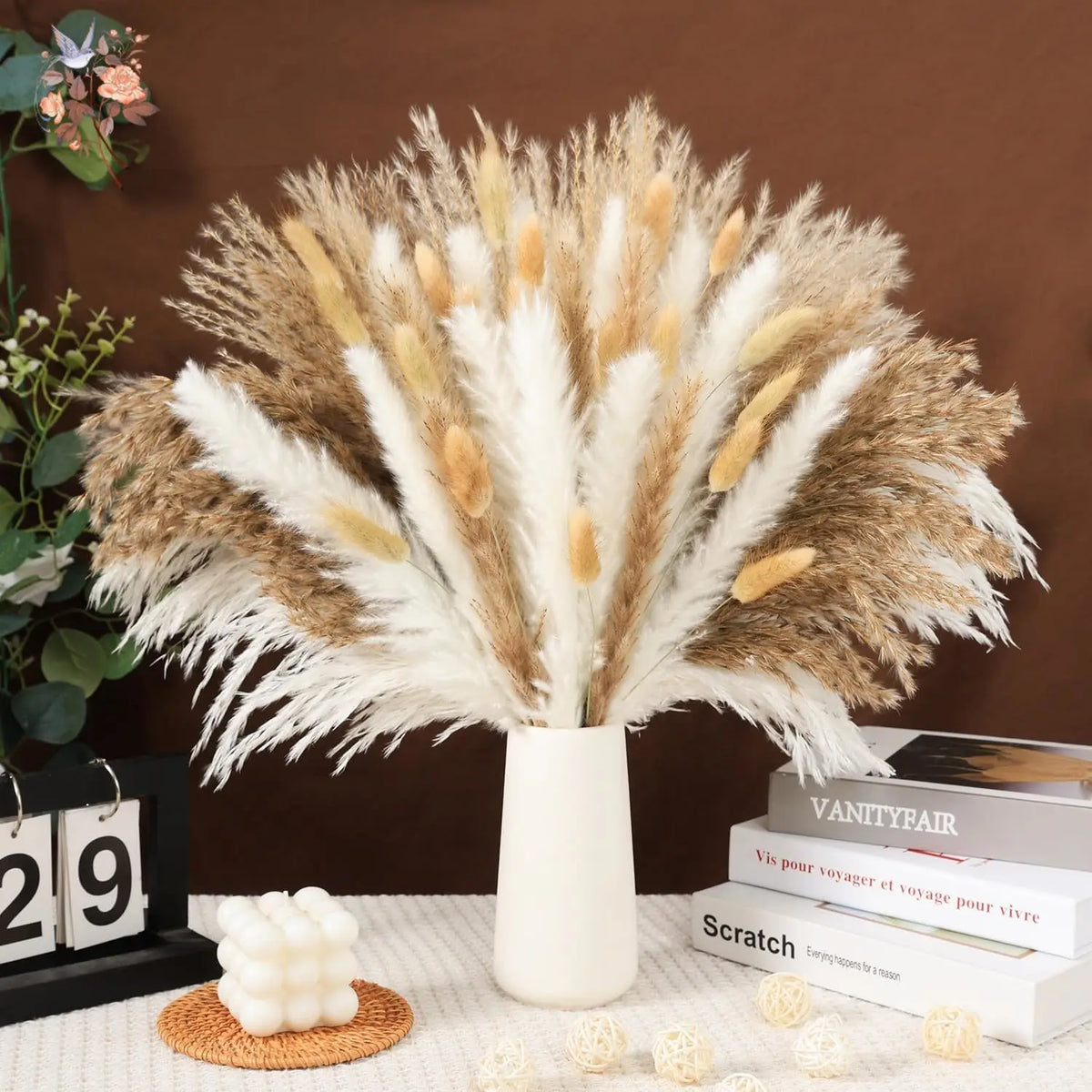 décoration maison bouquet fleurs séchées naturel vase blanc anniversaire mariage rustic farmhouse