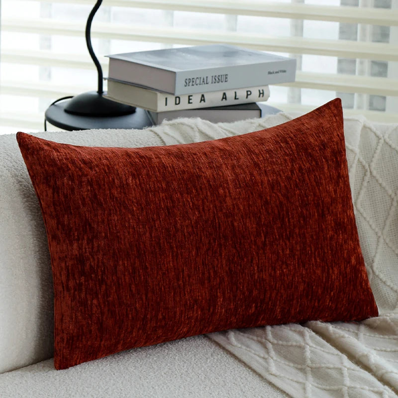 housse coussin chenille solide moderne 30x50cm orange gris vertfoncé velours