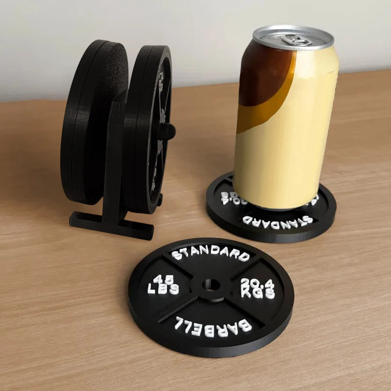 dessous verre haltères noir poids standard barbell gym décoration soda sportif