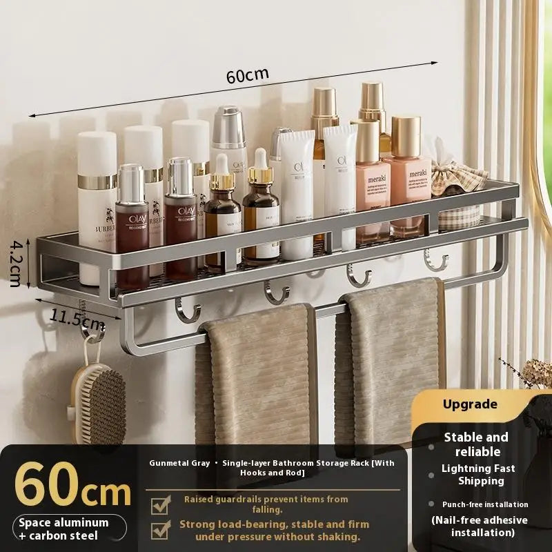 étagère murale salle bain moderne argentée perforée clips