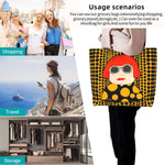 sac main polyester jaune points noirs moderne poche intérieure poignées noires femme pop art
