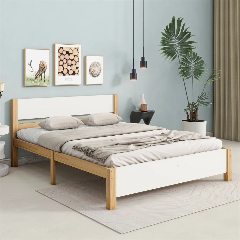 Détail de la tête de lit en MDF blanc brillant sur le lit double