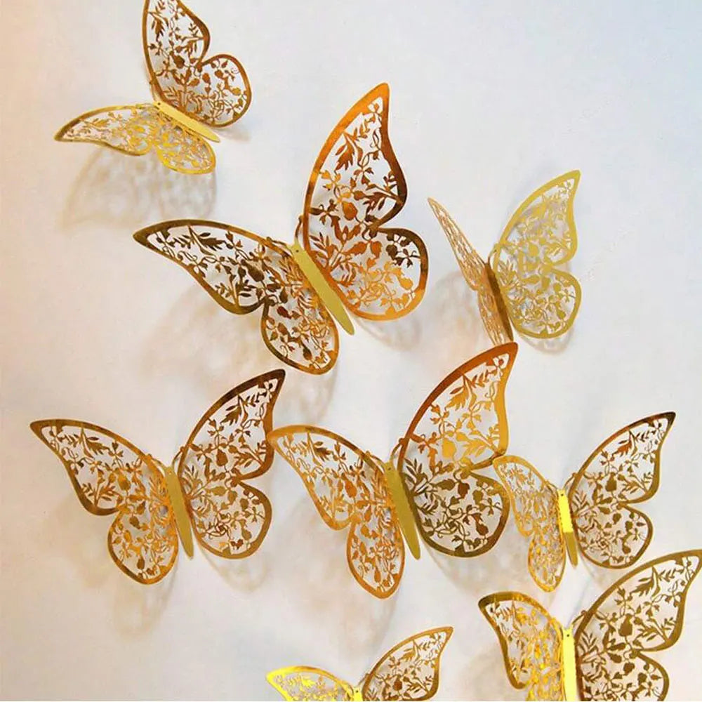 décorations murales papillons or ornements floraux adhésifs 8cm 10cm 12cm festives anniversaires mariages noëls