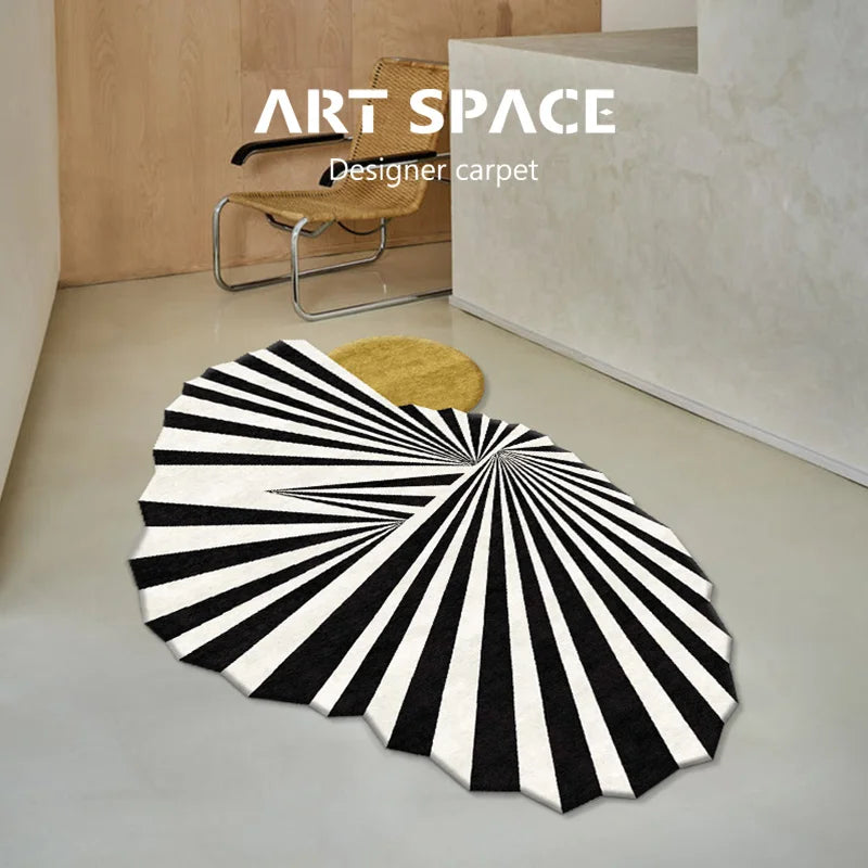 tapis noir blanc rayures concentriques anti dérapant moderne nordique salon chambre