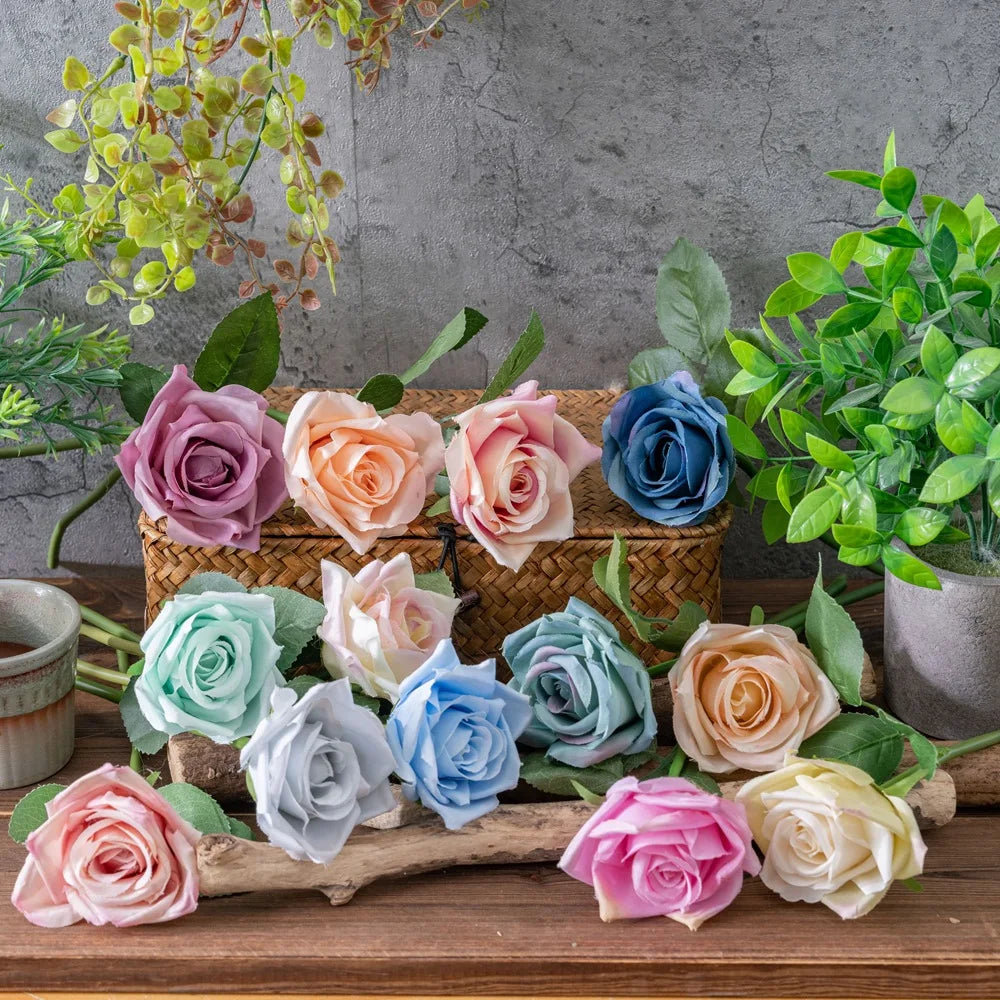 fleurs artificielles roses bleues vertes blanches violettes classiques intérieur mariage anniversaire baby shower