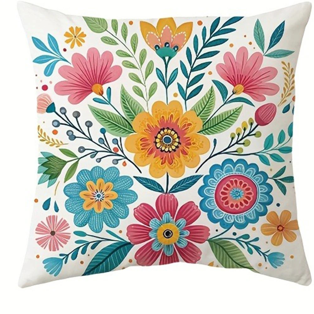 housse coussin motif floral moderne polyester blanc décoration chambre canapé douce 45x45cm