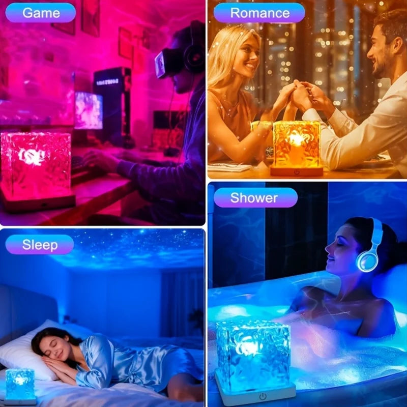 lampe led rechargeable 16 couleurs télécommande support plat moderne ambiance chambre salon bleu rose