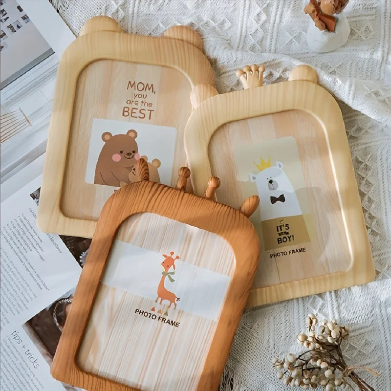 cadre photo bois naturel rayures horizontales illustration animale moderne ornement décoration