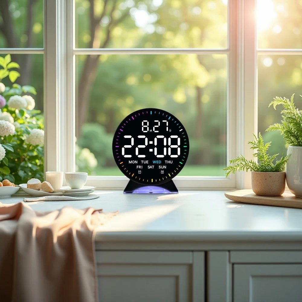 horloge table numérique moderne alarme double fond noir led réglable