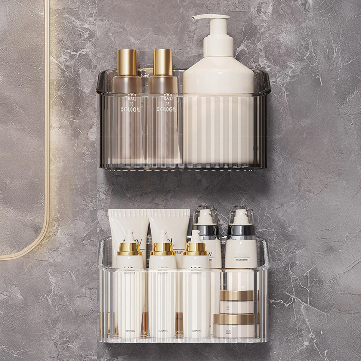 organiseur mural transparent multifonctionnel moderne brosse dents bouteilles cosmétiques serviettes minimaliste adhésif rangement sdb