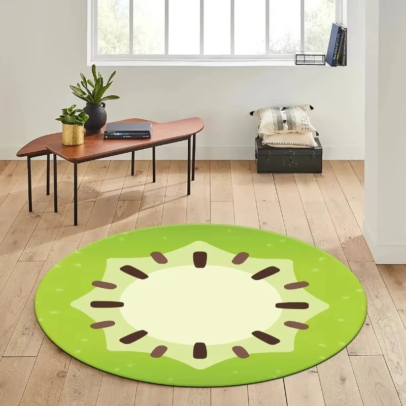 tapis rond kiwi vert clair moderne polyester non slip blanc chambre salon