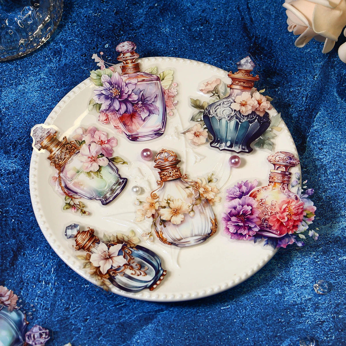 autocollants vintage baroques fleurs ornements décoration scrapbooking transparent doré parfum diy