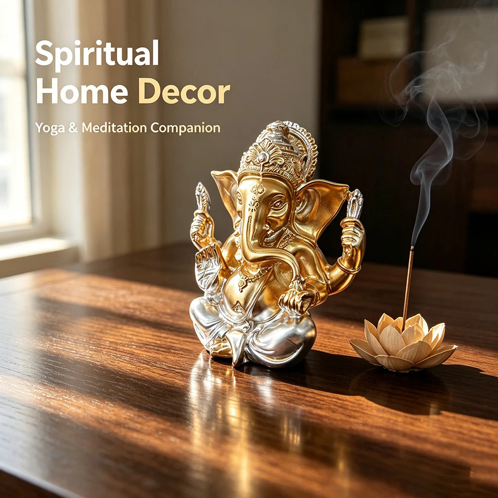 statue ganesha or argent résine détails complexes spirituel décoratif maison salon