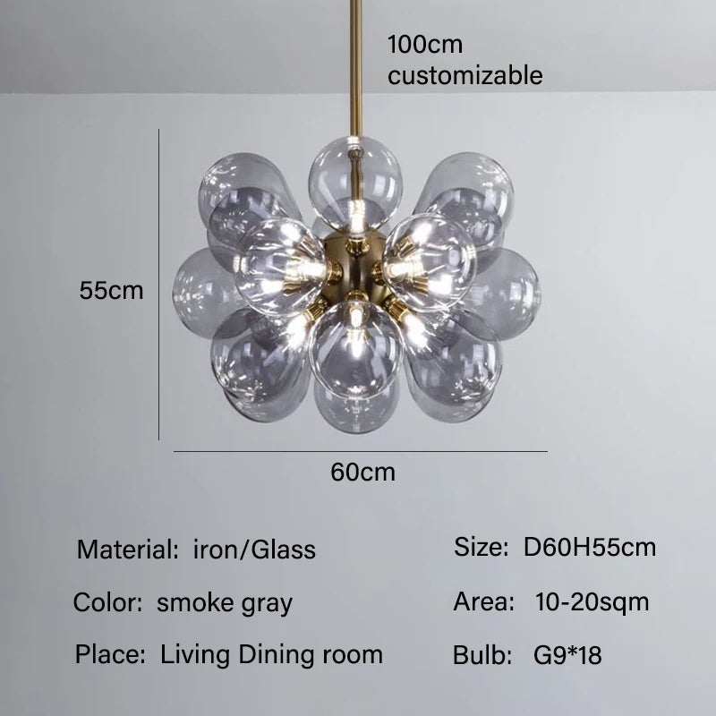 Suspension lumineuse boules vertes moderne ampoules led blanc doré floral