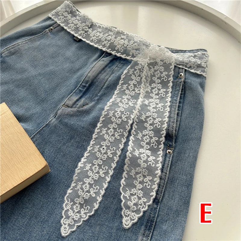 ruban dentelle fine motifs floraux blanc élégant décoratif bohème joint taille accessoire corps